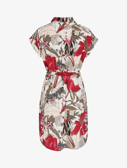 Robe chemise à imprimé animaux et fleurs - Kaki - 2