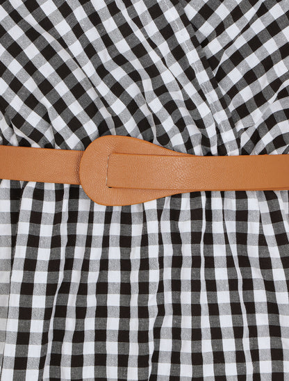 Robe mi-longue à carreaux - Noir - 3