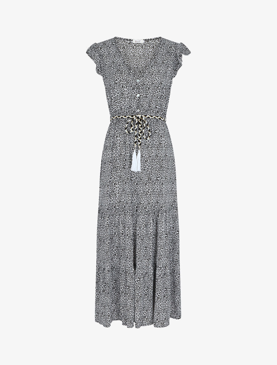 Robe longue élastiquée imprimé fleuri - Noir - 1