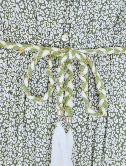 Robe longue élastiquée imprimé fleuri - Vert - 3