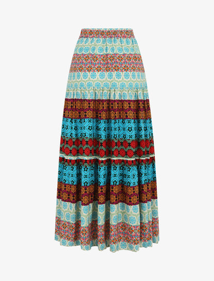 Jupe longue à taille élastiquée imprimé graphique - Turquoise - 2