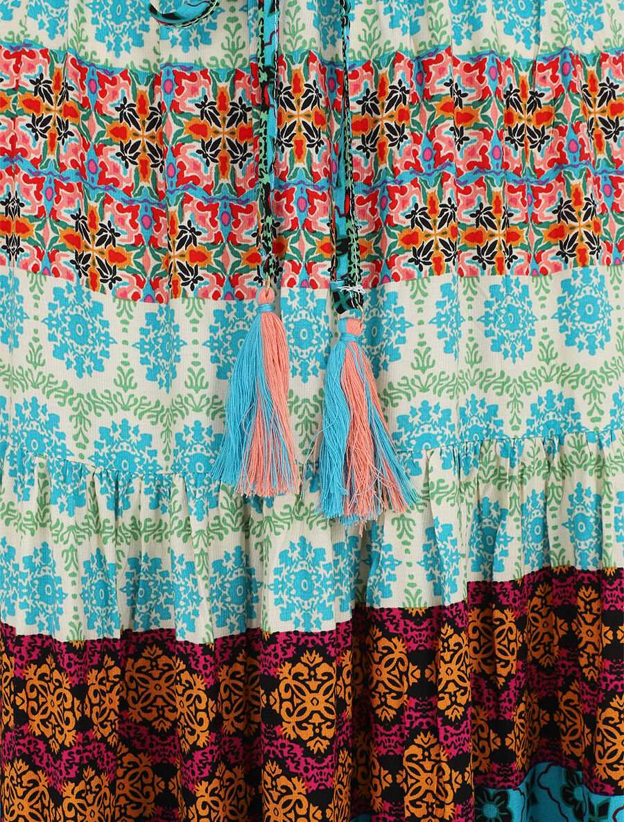 Jupe longue à taille élastiquée imprimé graphique - Turquoise - 3