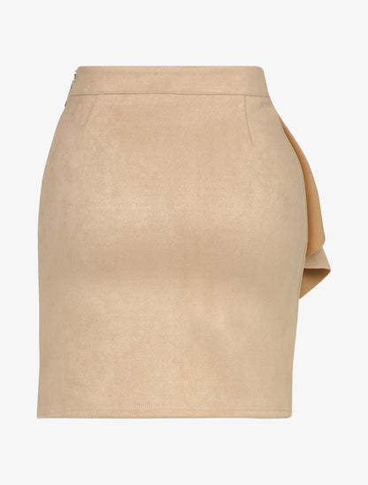 Jupe en suédine volantée style portefeuille - Beige - 2
