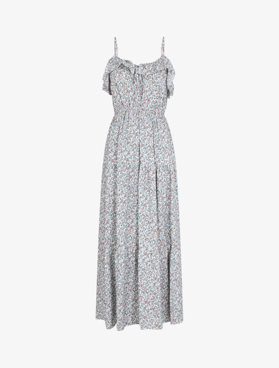Robe longue à volants imprimé petites fleurs - Bleu clair - 1