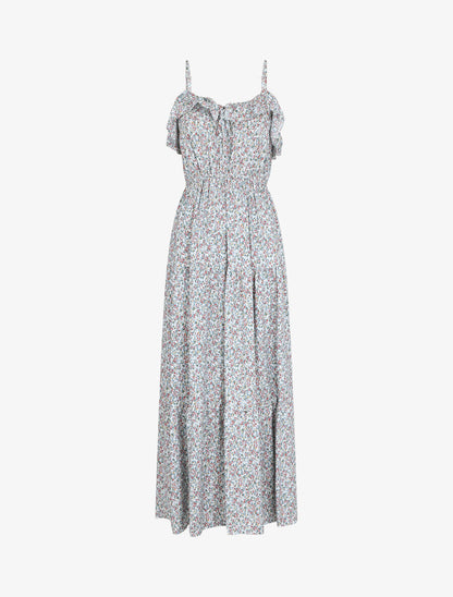 Robe longue à volants imprimé petites fleurs - Bleu clair - 1