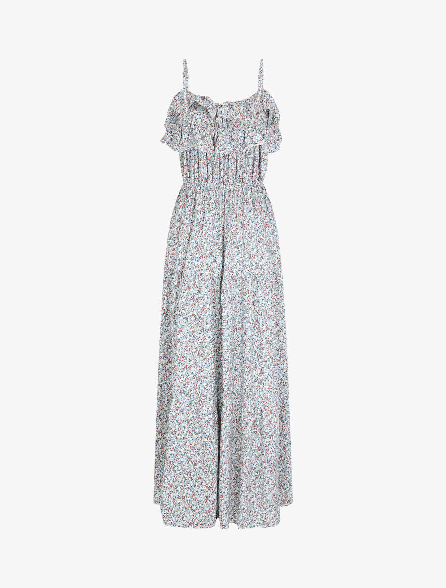 Robe longue à volants imprimé petites fleurs - Bleu clair - 2