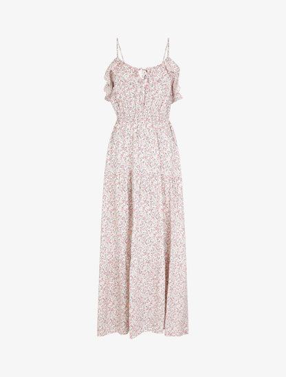 Robe longue à volants imprimé petites fleurs - Blanc - 1