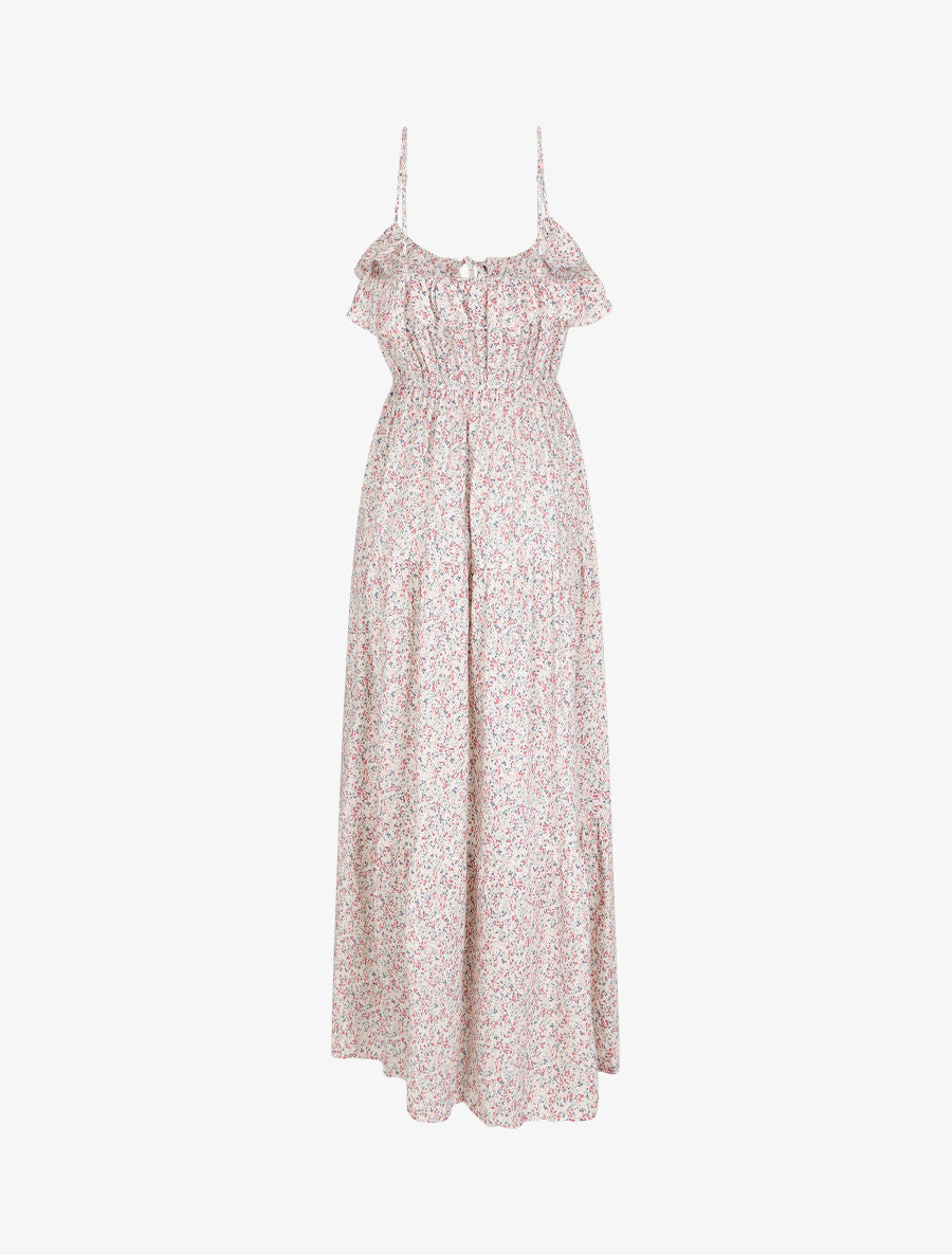 Robe longue à volants imprimé petites fleurs - Blanc - 2