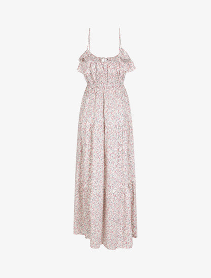 Robe longue à volants imprimé petites fleurs - Blanc - 2