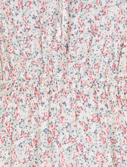 Robe longue à volants imprimé petites fleurs - Blanc - 3