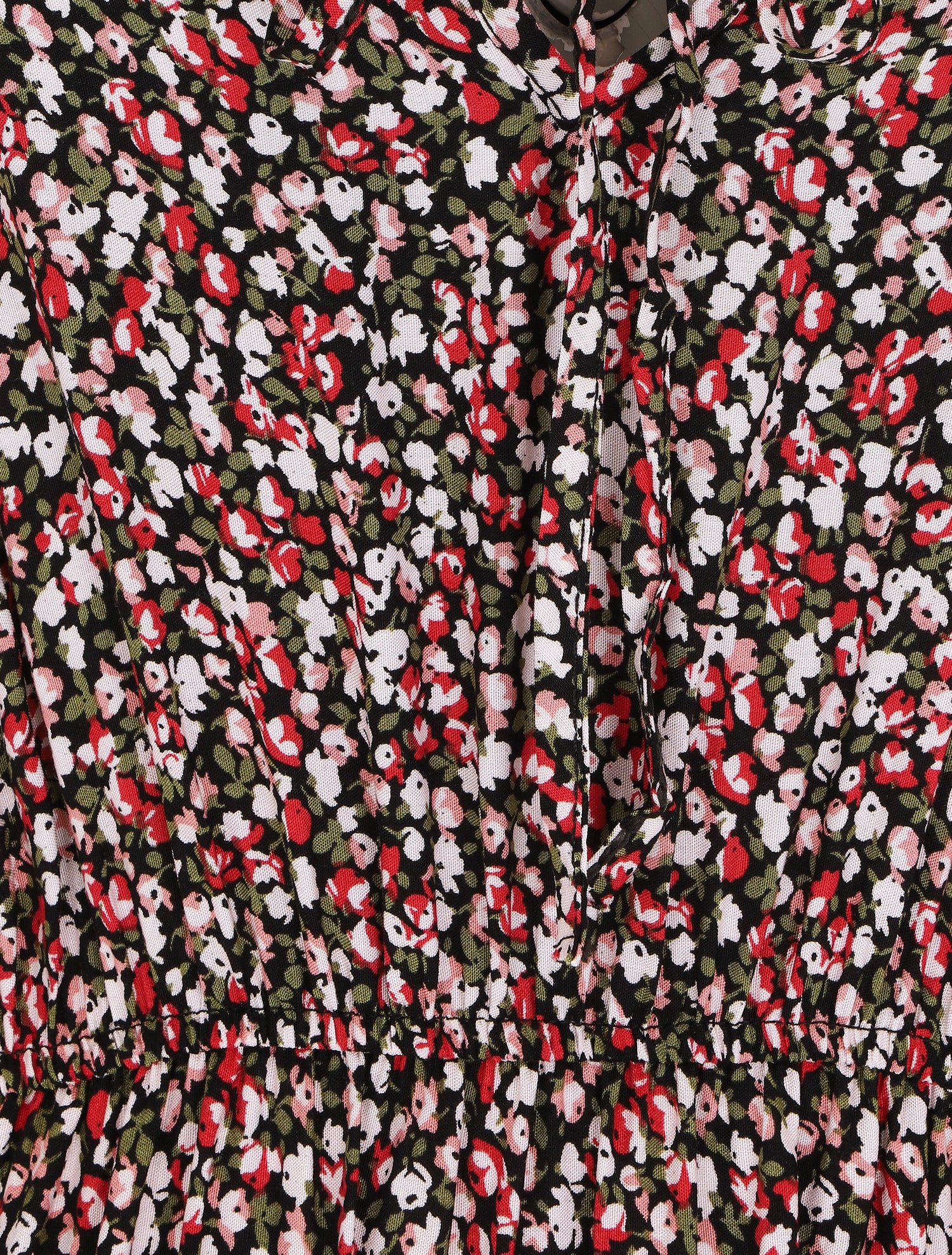 Robe longue à volants imprimé petites fleurs - Noir - 3