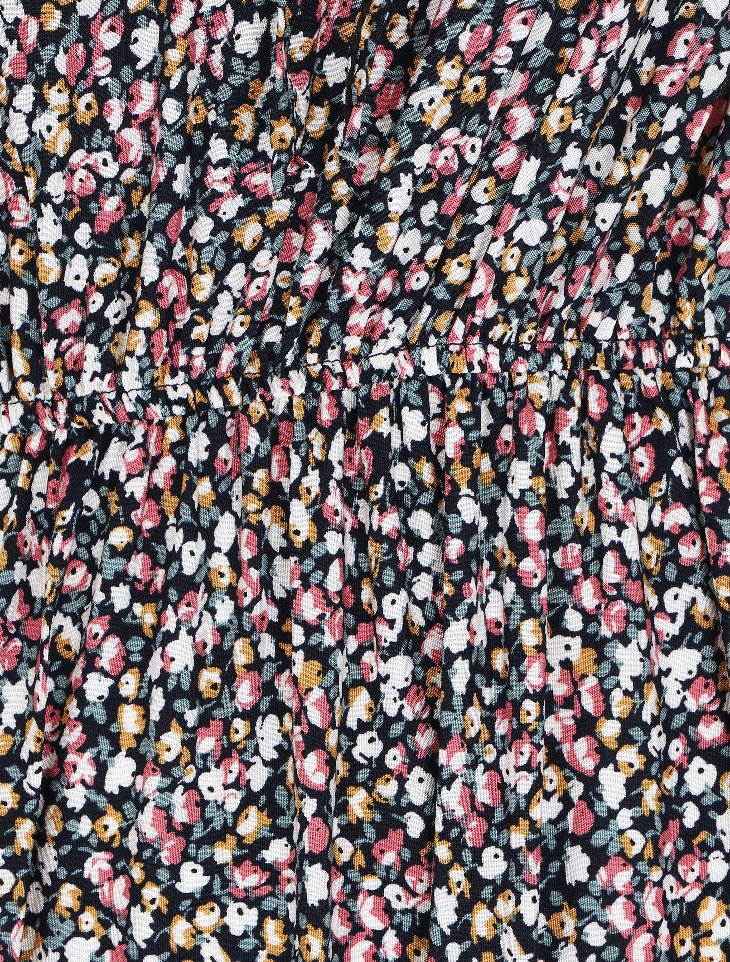 Robe longue à volants imprimé petites fleurs - Marine - 3