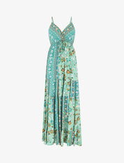Robe longue imprimé floral style patchwork - Vert - 5