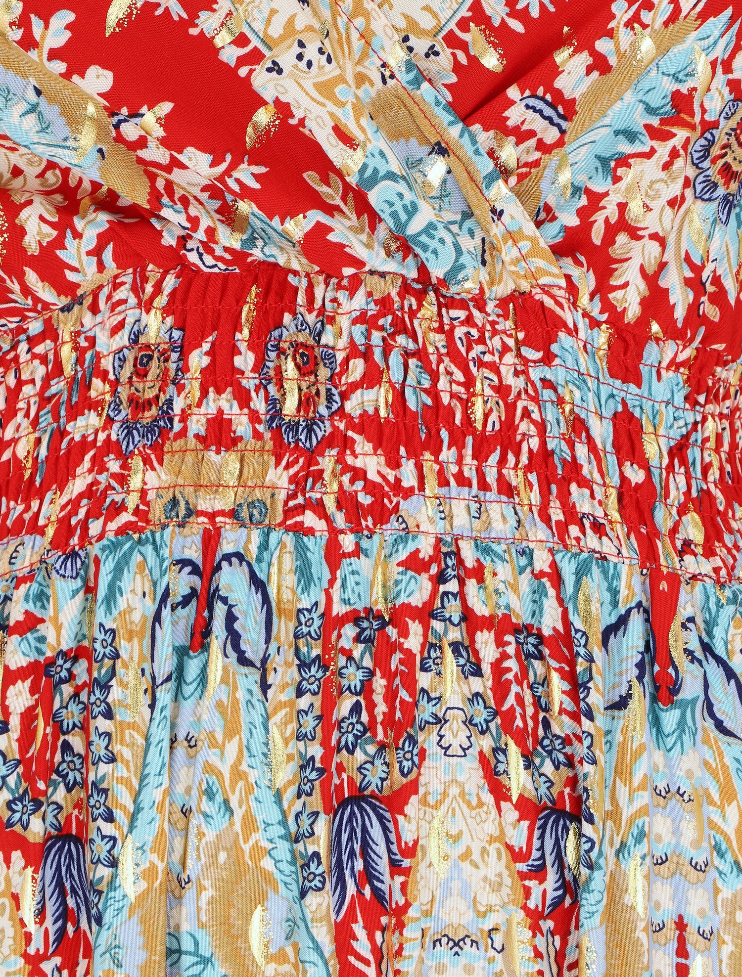 Robe longue fleurie et irisée - Rouge - 3