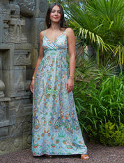 Robe longue fleurie et irisée - Bleu pastel - 1