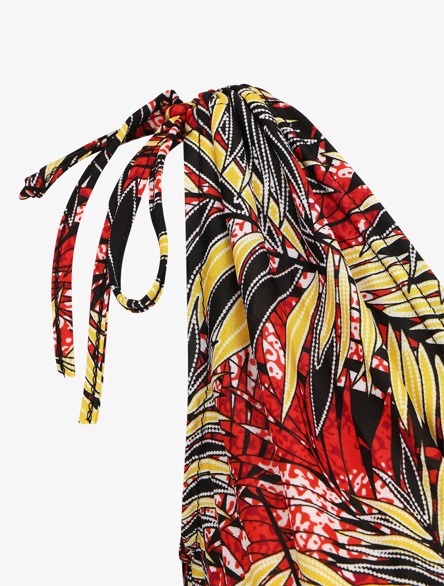 Robe courte élastiquée imprimé feuilles tropicales - Rouge - 3