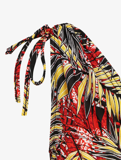 Robe courte élastiquée imprimé feuilles tropicales - Rouge - 3