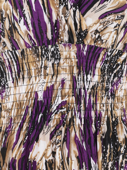 Robe longue élastiquée imprimé fantaisie - Violet - 3
