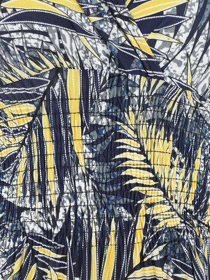 Robe longue élastiquée imprimé feuilles tropicales - Jaune - 3