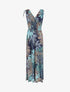 Robe longue élastiquée imprimé feuilles exotiques - Marine - 1