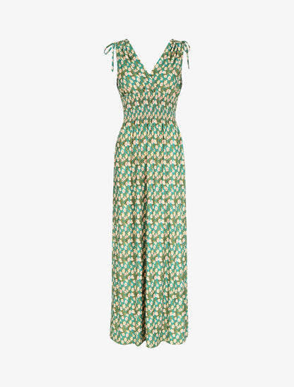 Robe longue à bretelles imprimé fleuri - Vert - 5