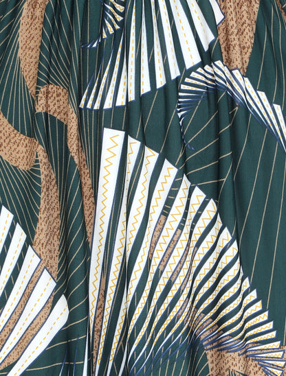 Robe mi-longue à bretelles imprimé graphique - Vert - 3