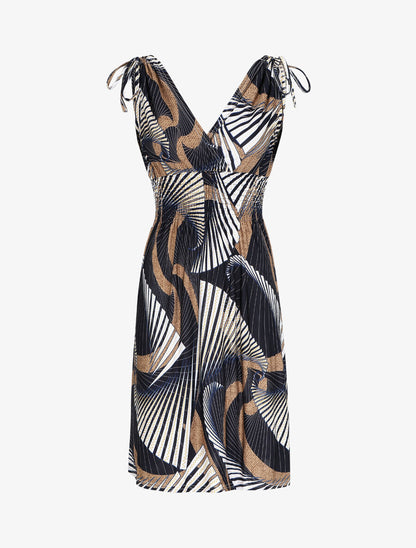 Robe mi-longue à bretelles imprimé graphique - Bleu - 5