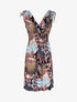 Robe mi-longue élastiquée imprimé plumes de paon - Rose - 5