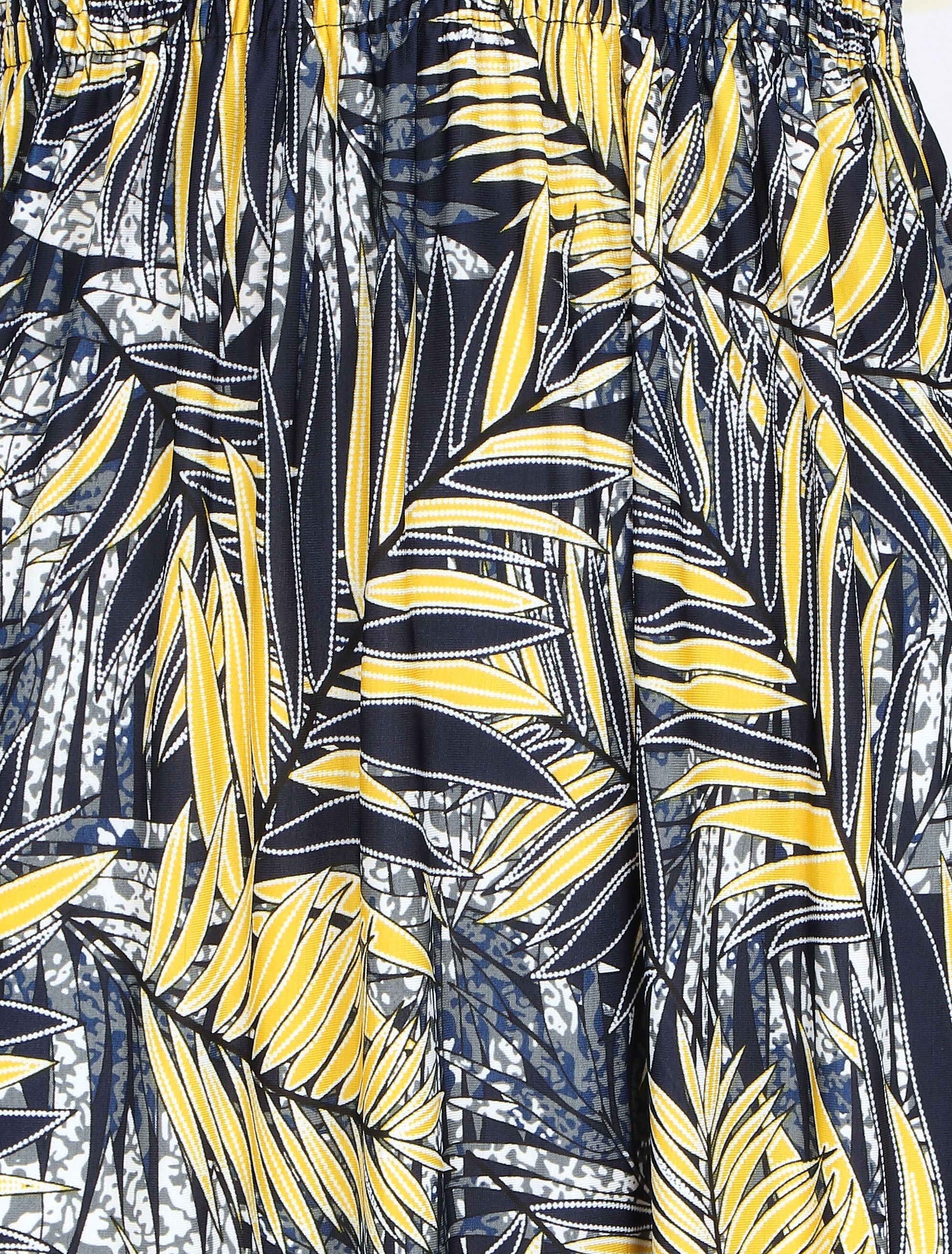 Robe mi-longue élastiquée imprimé feuilles tropicales - Jaune - 3