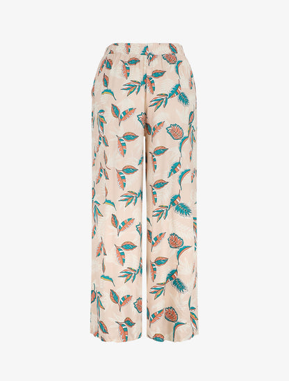 Pantalon élastiqué imprimé feuilles - Beige - 2