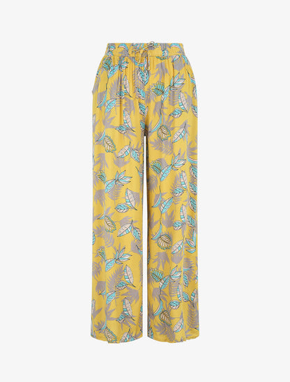 Pantalon élastiqué imprimé feuilles - Jaune - 5