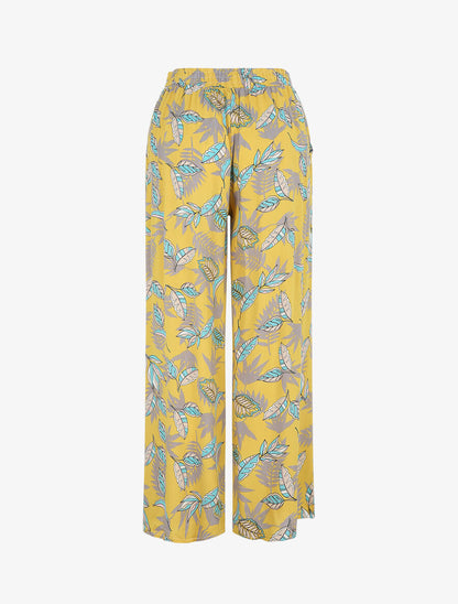 Pantalon élastiqué imprimé feuilles - Jaune - 2