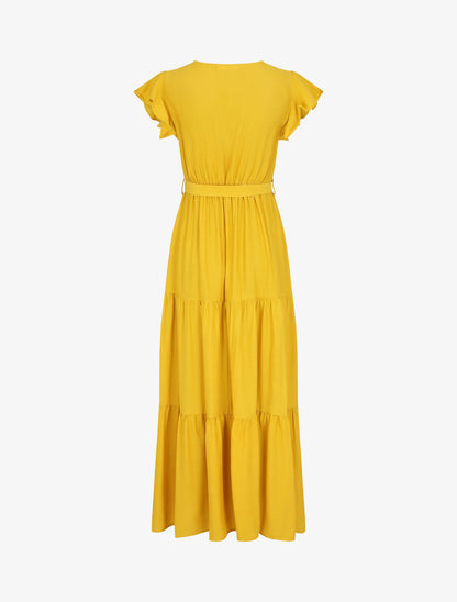 Robe longue unie manches courtes - Jaune - 3