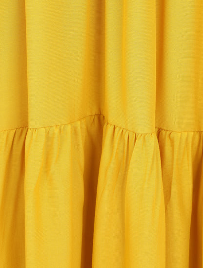 Robe longue unie manches courtes - Jaune - 4