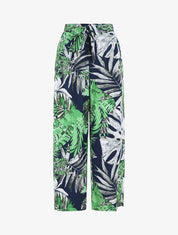 Pantalon ample imprimé feuilles - Marine - 1