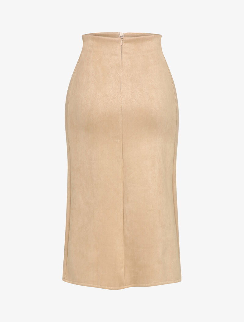 Jupe en suédine à bords fendues - Beige - 2