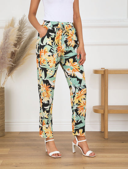 Pantalon droit à motif fleuri - Jaune - 4