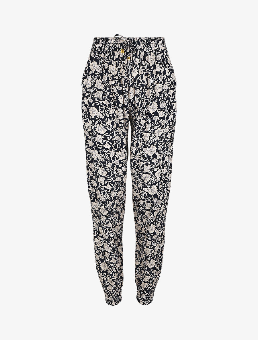 Pantalon droit à motif fleurs fantaisies - Marine - 1