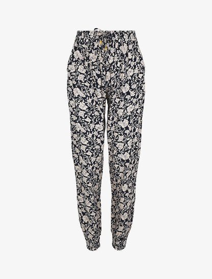 Pantalon droit à motif fleurs fantaisies - Marine - 1