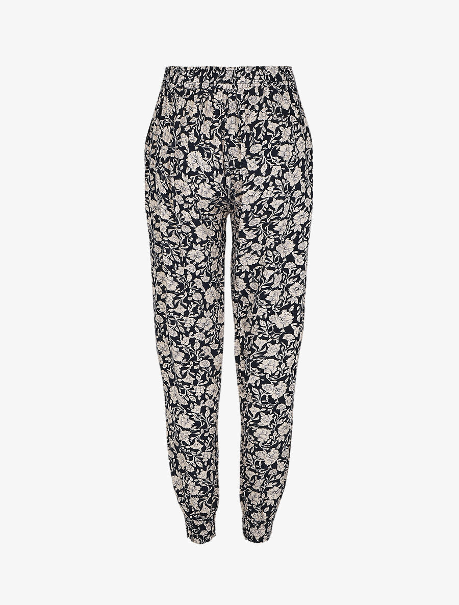 Pantalon droit à motif fleurs fantaisies - Marine - 2