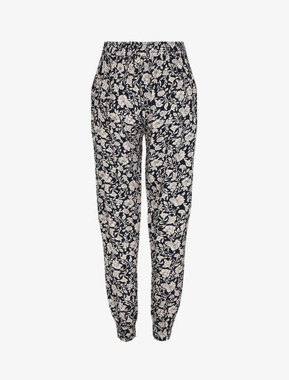 Pantalon droit à motif fleurs fantaisies - Marine - 2