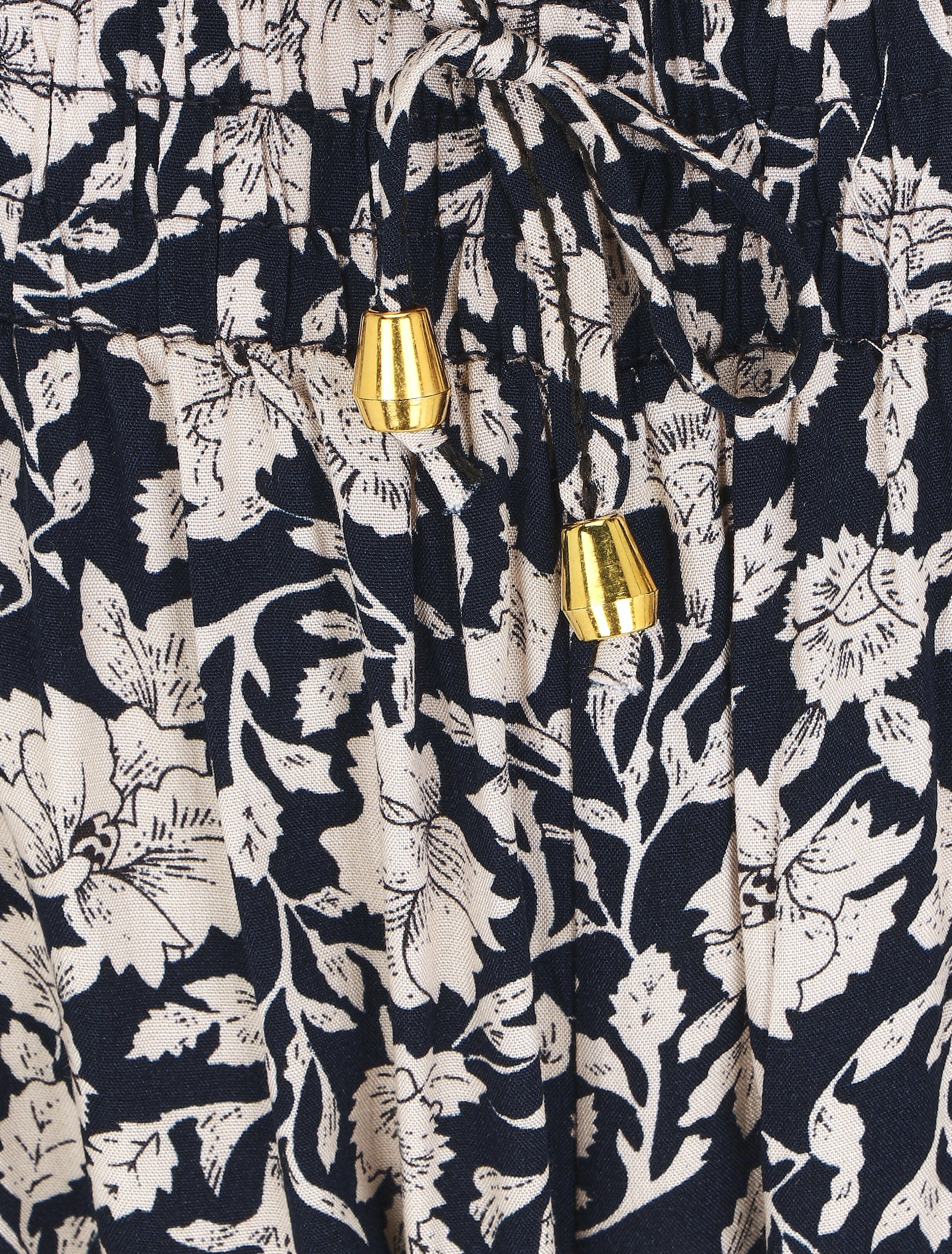 Pantalon droit à motif fleurs fantaisies - Marine - 3