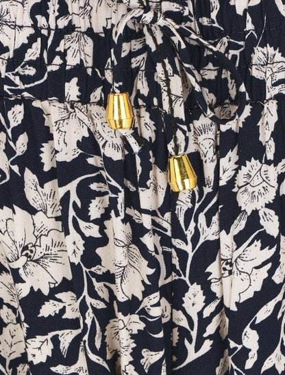 Pantalon droit à motif fleurs fantaisies - Marine - 3