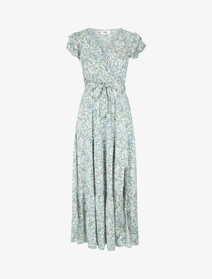 Robe longue fendue imprimé fleuri - Vert - 5