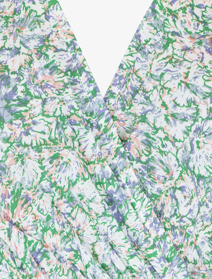 Robe longue fendue imprimé fleuri - Vert - 3