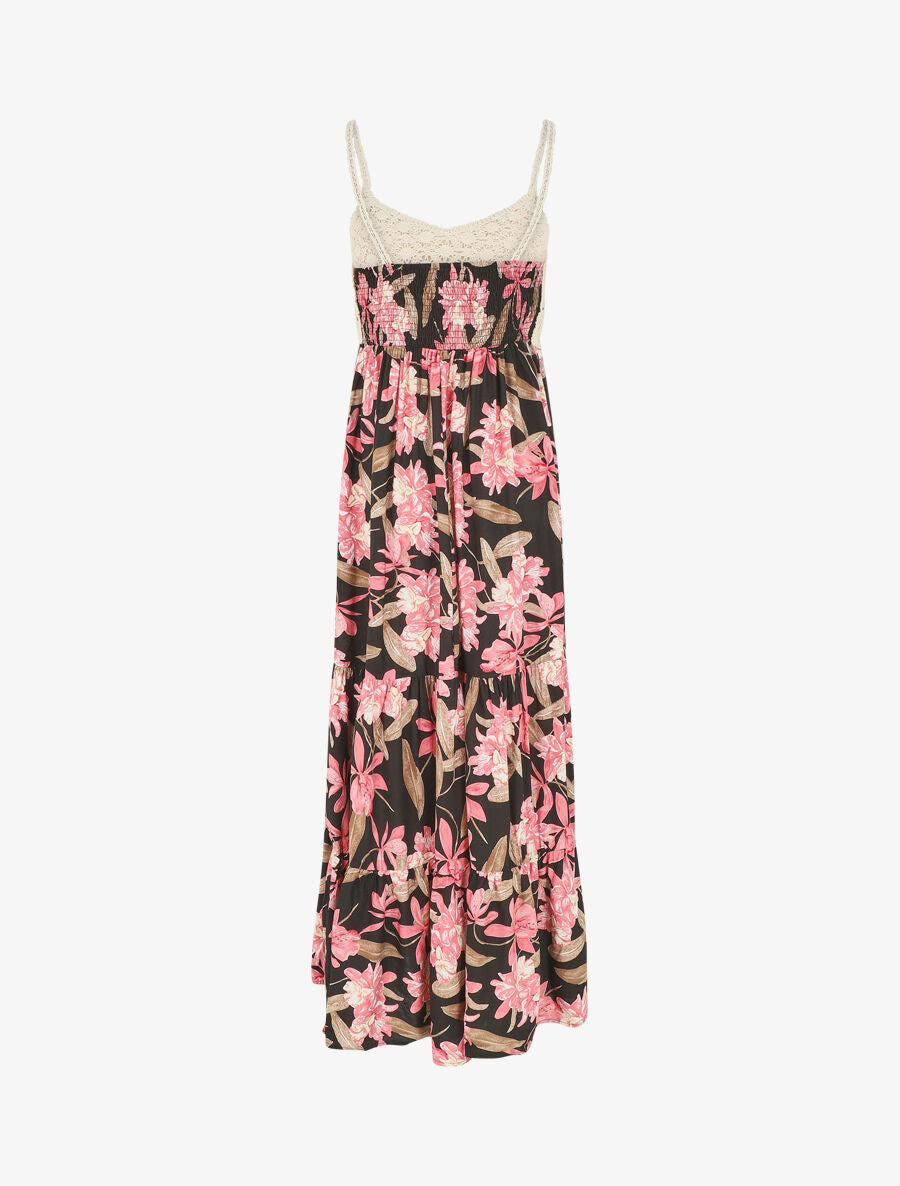 Robe longue crochet et motif orchidée - Noir - 3