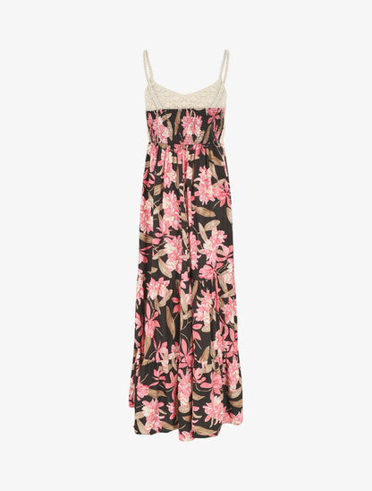 Robe longue crochet et motif orchidée - Noir - 3