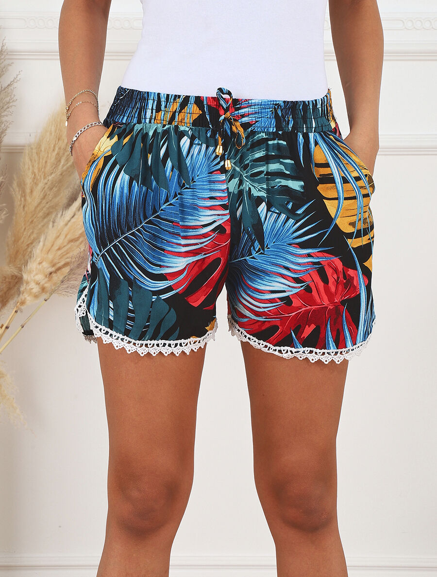 Short tropical bords en crochet - Noir - 4
