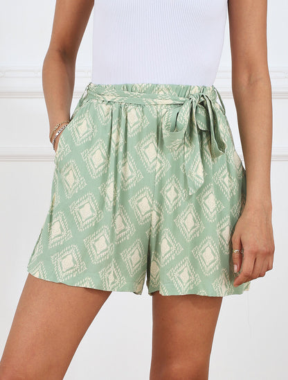 Short fluide à imprimé graphique - Vert d&