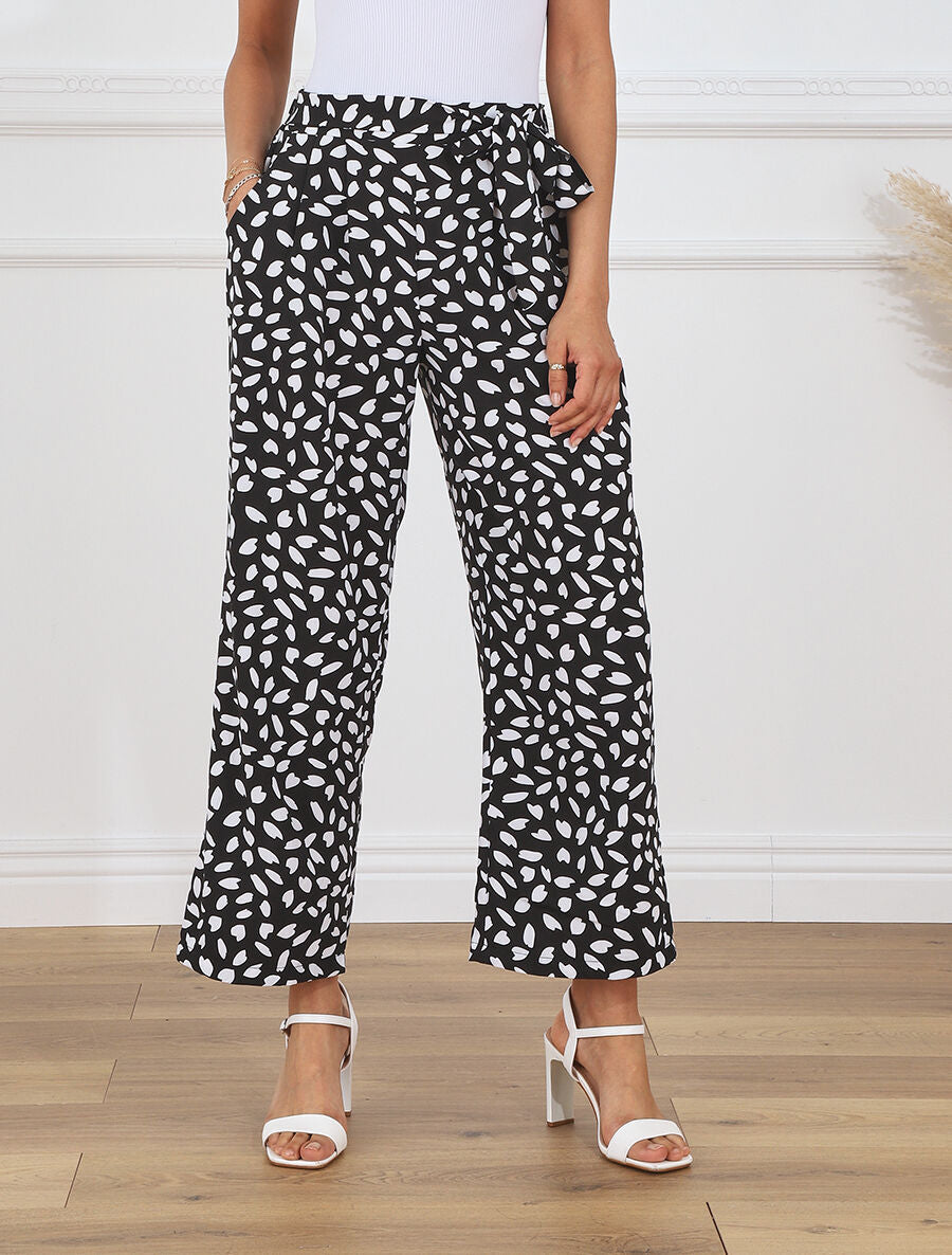 Pantalon fluide imprimé pétales de fleurs - Noir - 4